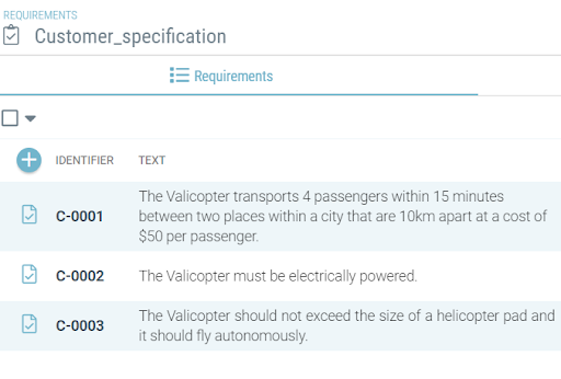 Customer specifications in Valispace to prepare for requirements breakdown