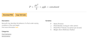 Bernoulli's equation with the description of variables